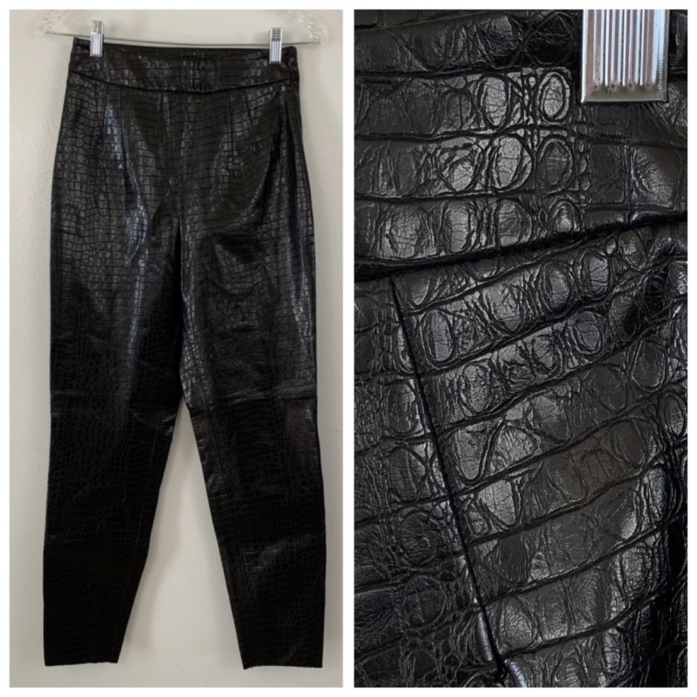 Zara High Waisted Black Embossed Faux Leather Crocodile Print Pants Size S